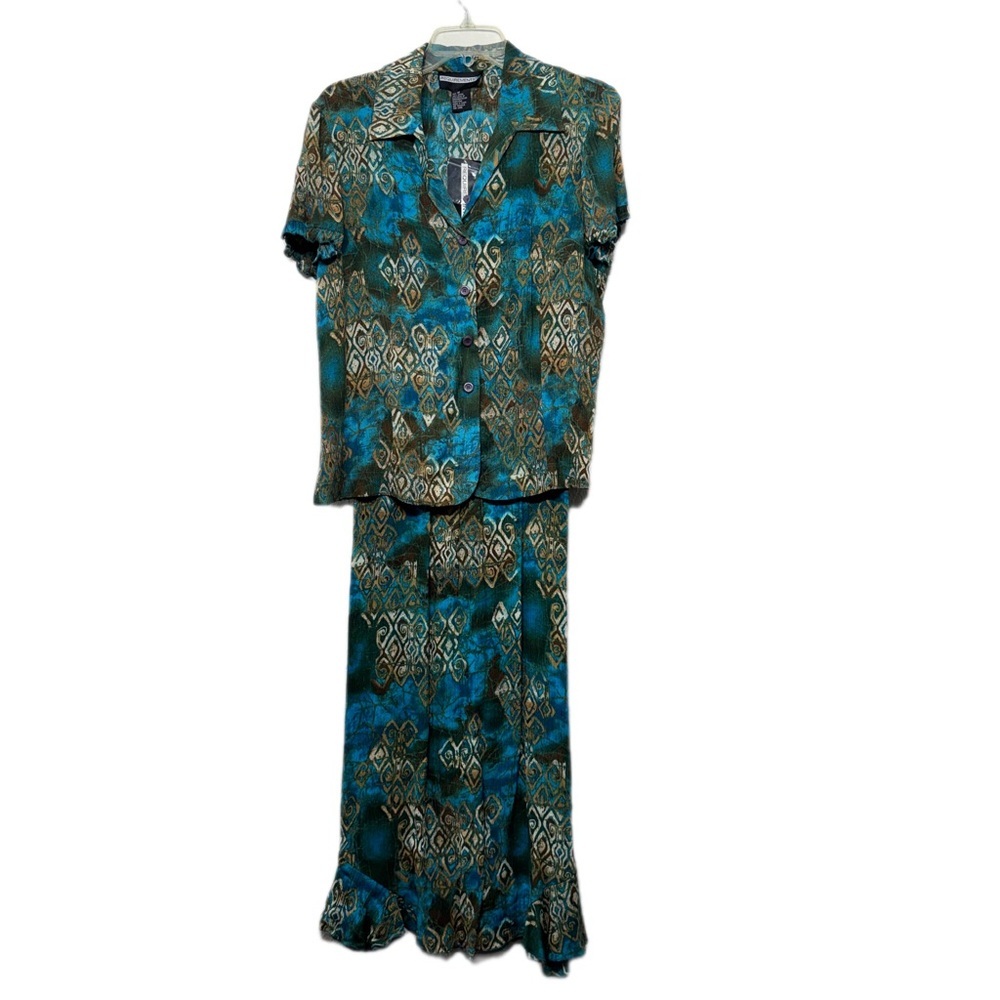 Vintage Requirements Teal & Brown Geometric Skirt Set