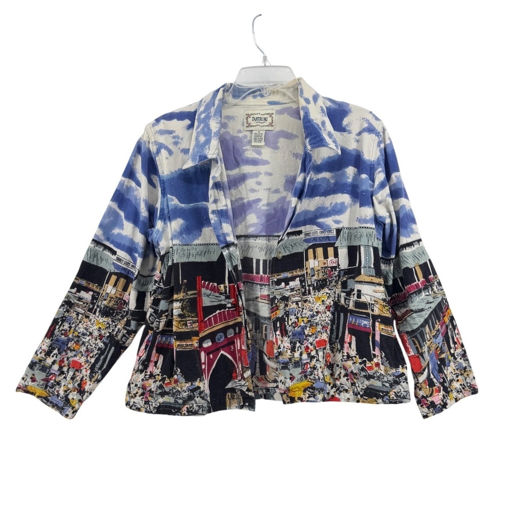Vintage Tantrums Medium Jacket Artsy Abstract Cityscape Print Boho Statement 90s