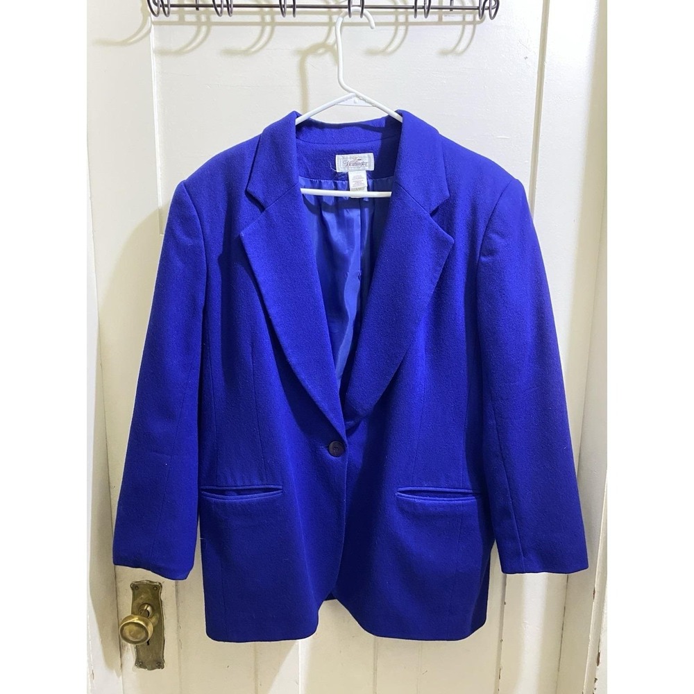Vintage Woman's Worthington Wool‎ Blazer Sz 16  Sleek Design Shoulder Pads Blue