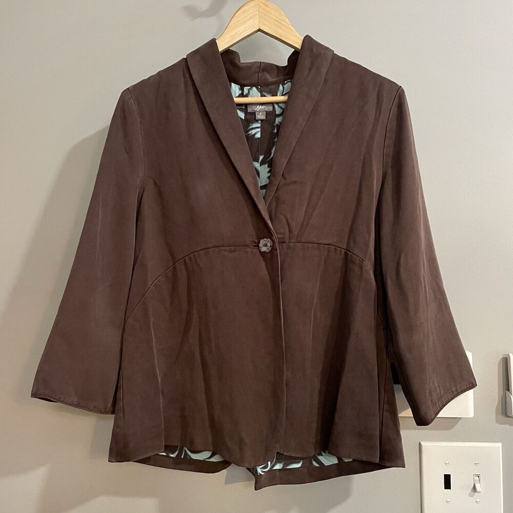 J Jill Blazer Single Button Luxe Tencel Jacket‎ Pockets Floral Lining Boho Small