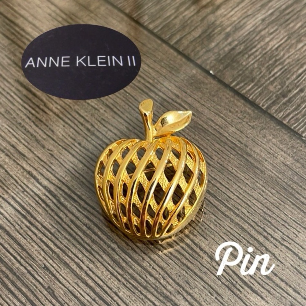 Vintage Anne Klein II Gold-tone Apple Lapel Pin