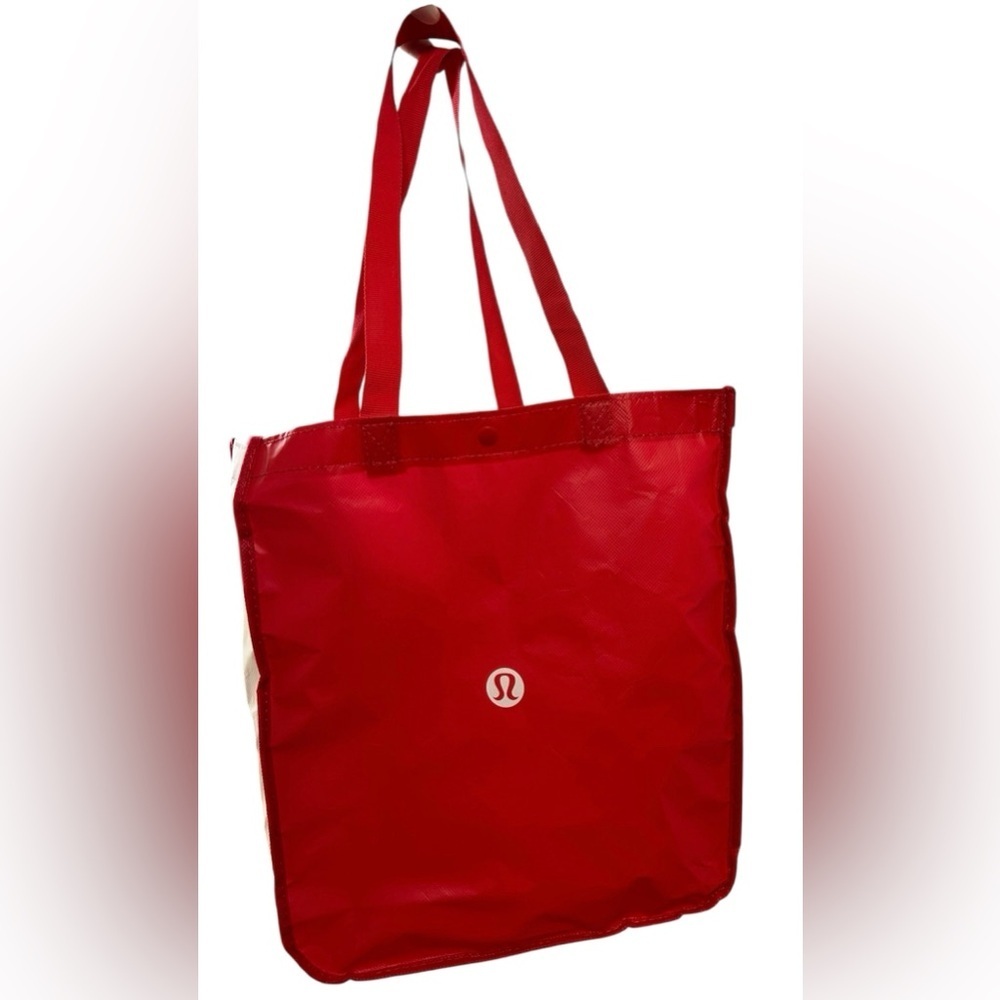 Lululemon Athletica Large Reuseable Red/White Tote Bag with snap