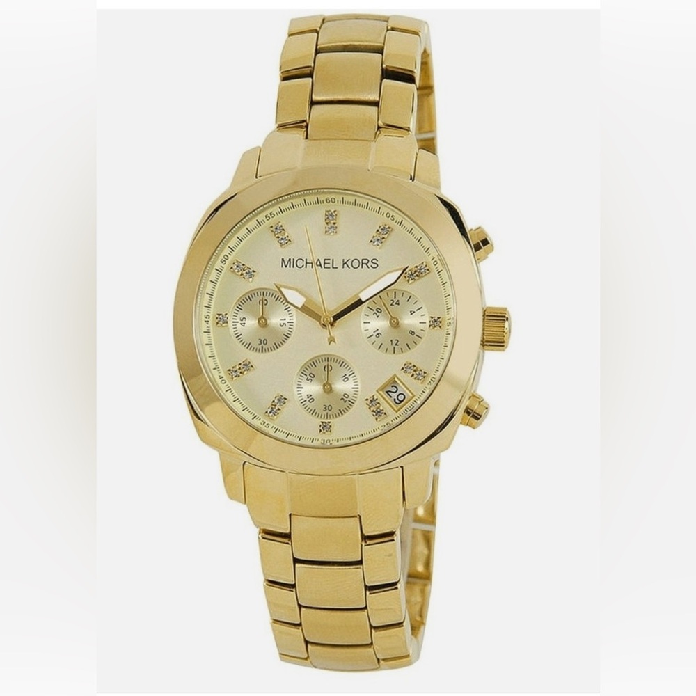 🎁 NIB MICHAEL KORS GOLD TONE CRYSTAL DIAL CHRONO DATE‎ WATCH MK5132