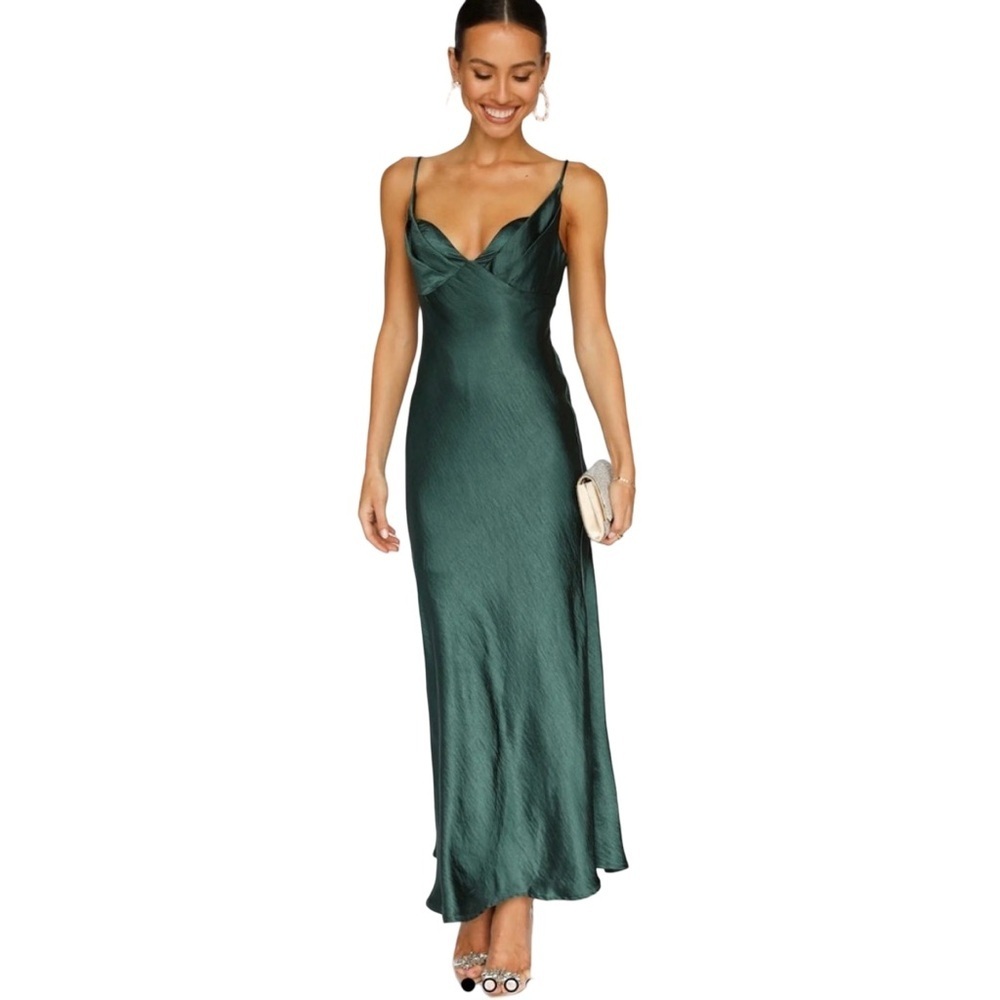Hello Molly NO CLOUDY SKIES SATIN MAXI DRESS FOREST GREEN - Picture 3 of 16