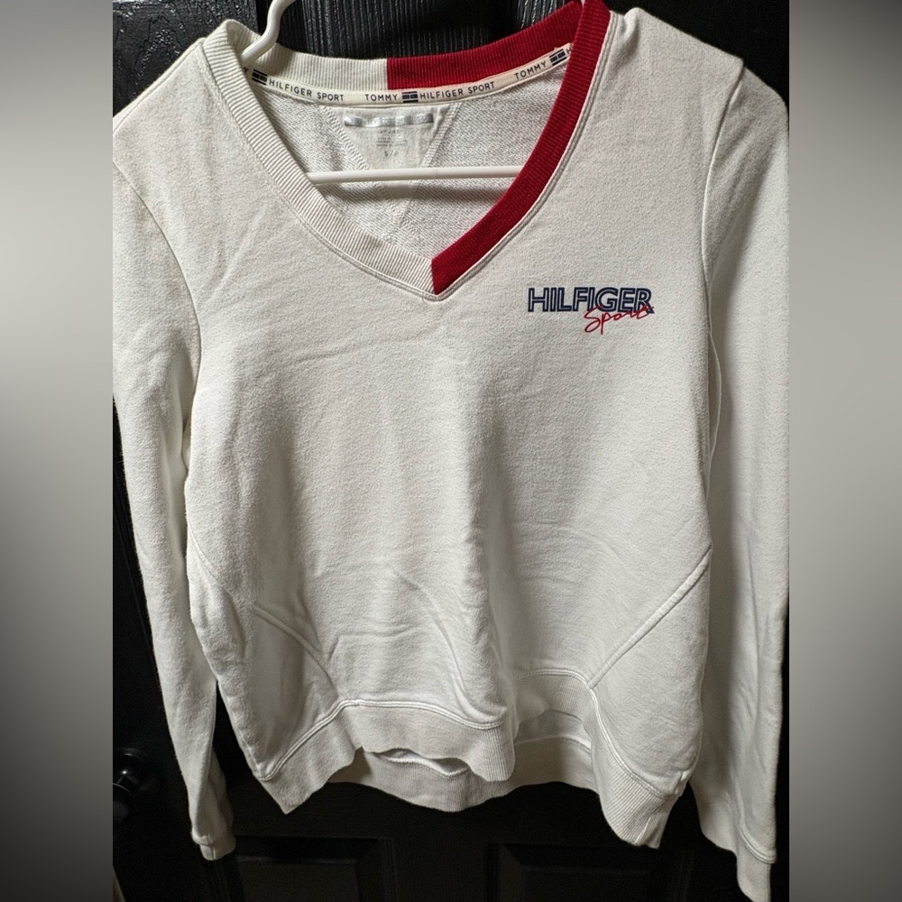 Tommy Hilfiger White Sweatshirt with Red Trim