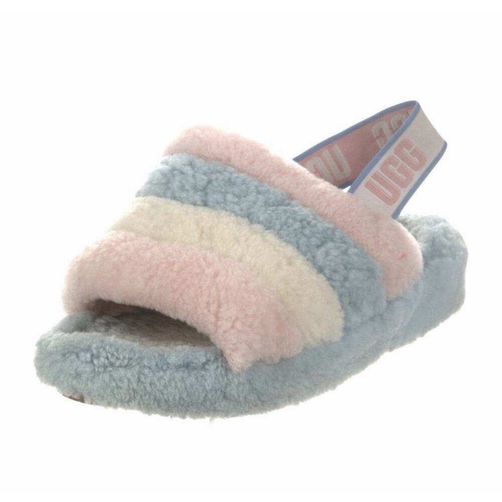 UGG PRIDE RAINBOW FLUFF YEAH SLIDE STRIPE COLOR PETAL SLIPPER SANDAL SIZE 10