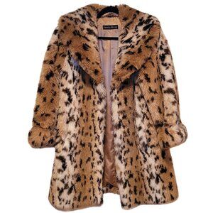 Pamela McCoy Faux Fur Leopard Print Pea Coat in Tan, Black, Cream