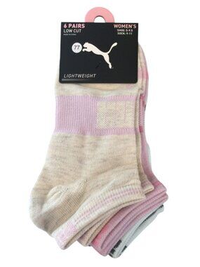 PUMA Ladies 9-11 Low Cut Lightweight Socks Set of 6 Lilac Pink Aqua Gray