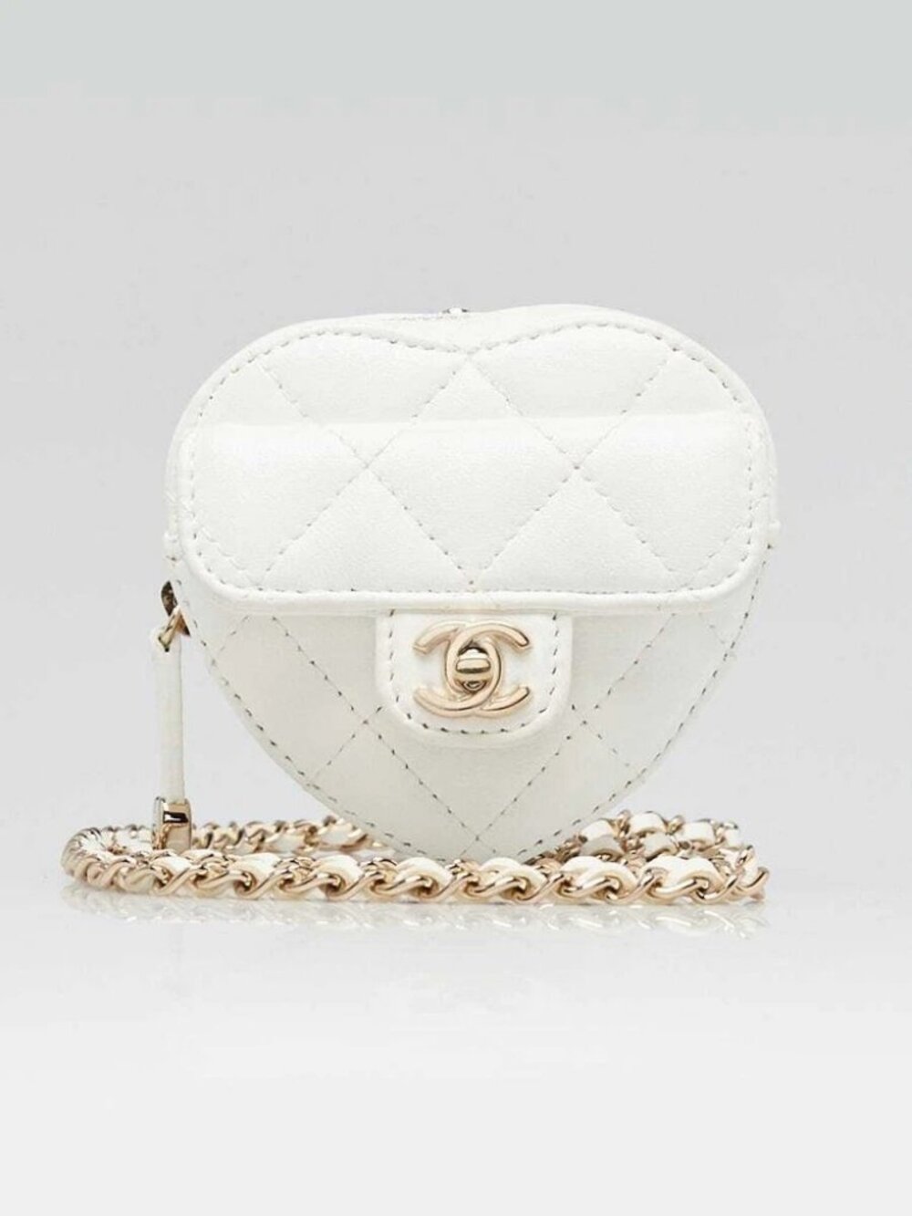 Chanel White Quilted Lambskin Leather Mini CC In Love Heart Crossbody Bag