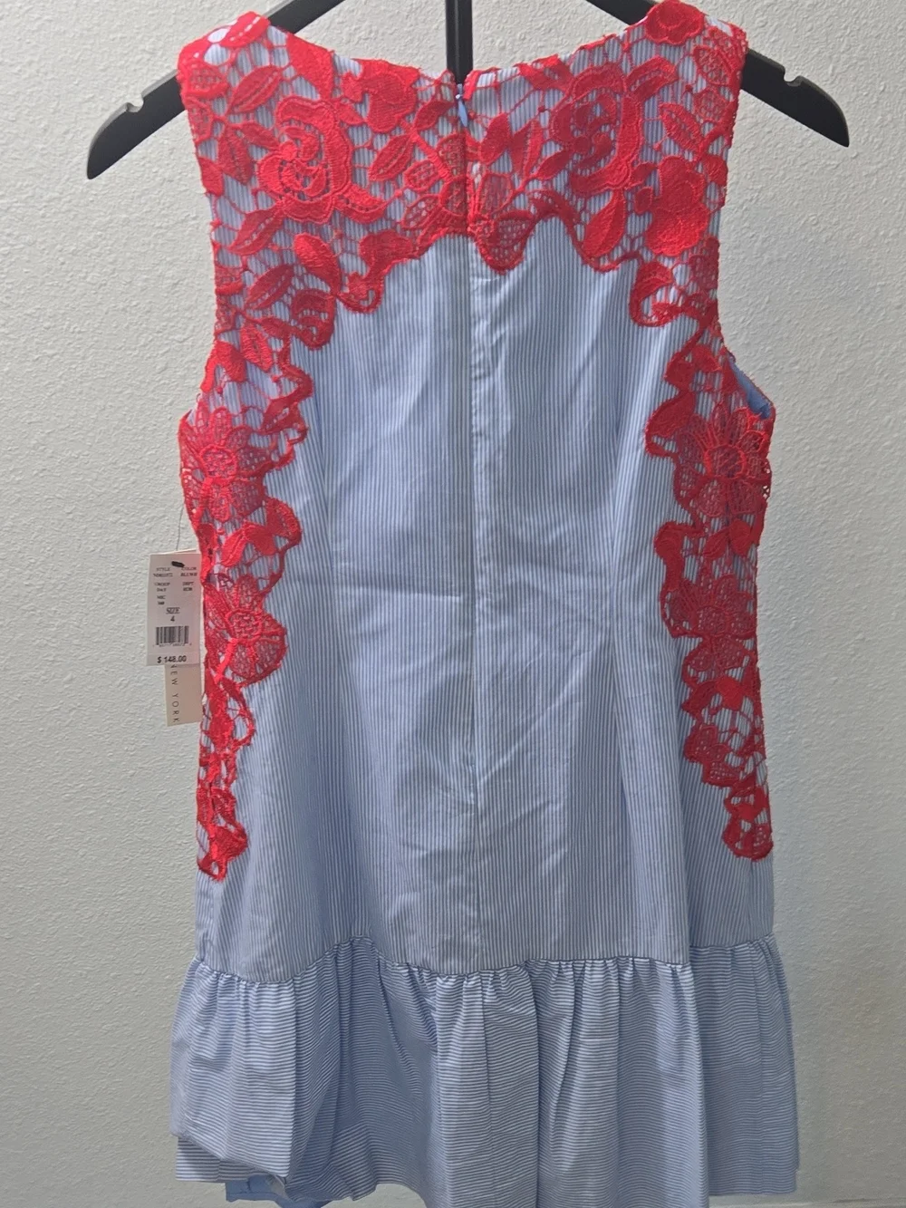 Nicole Miller Blue and Red Lace Striped Dress - Picture 5 of 5