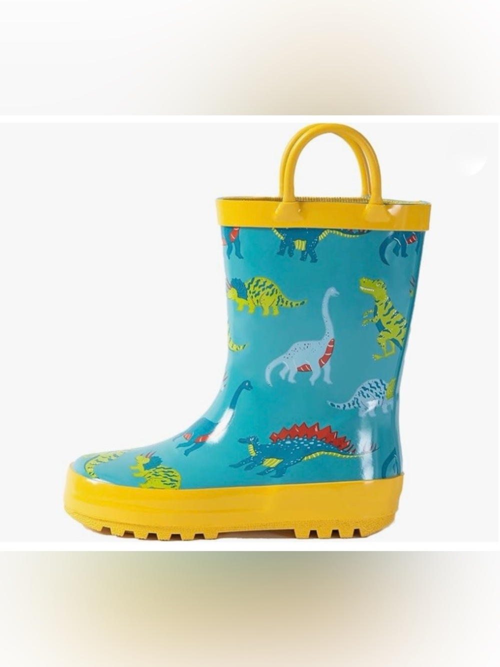 Toddler Yellow-Trim Blue Dinosaur Rain Boots Size 6