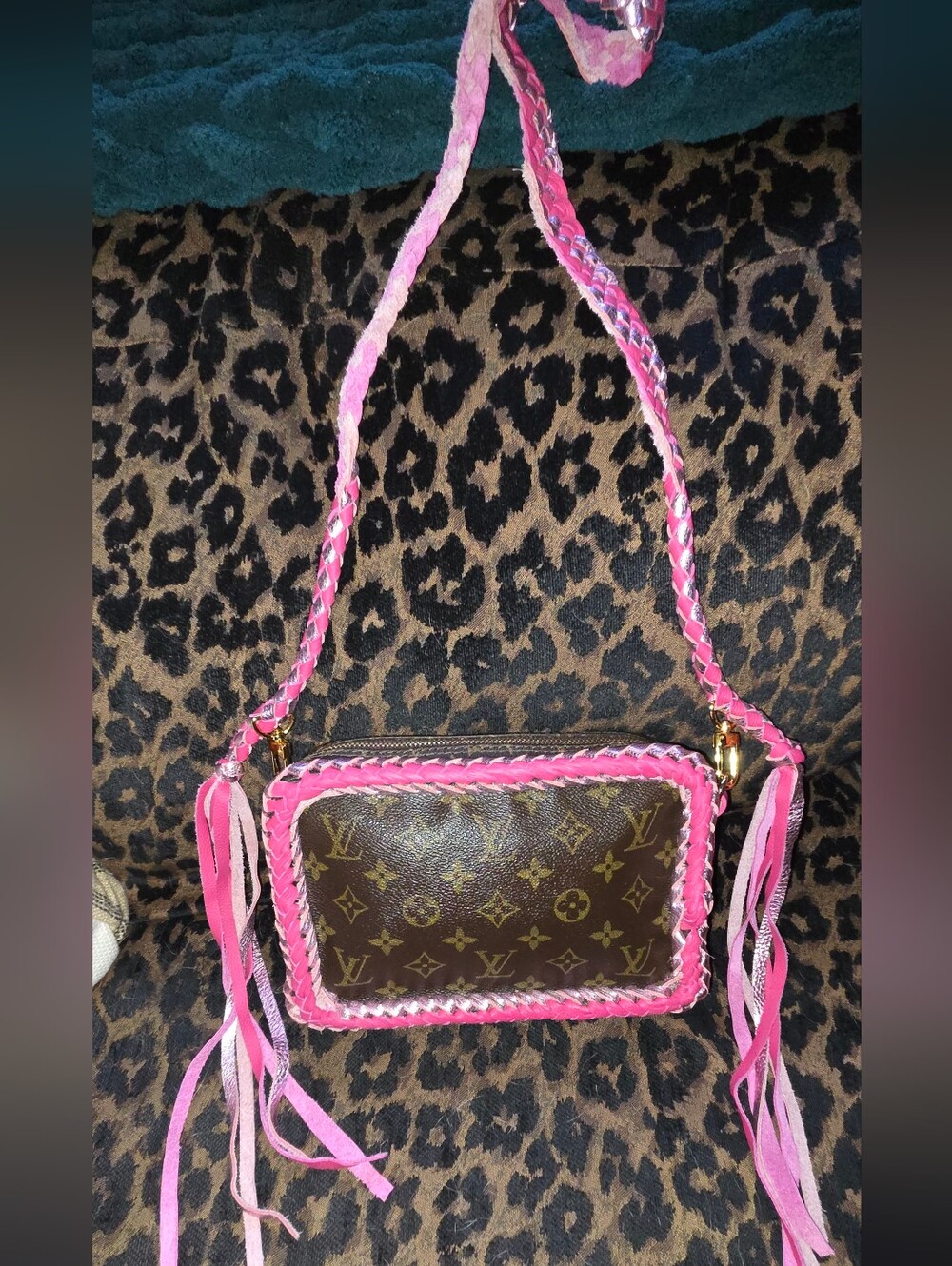 Louis Vuitton Brown Monogram Crossbody Trousse 23 with Pink Braided Trim🌺