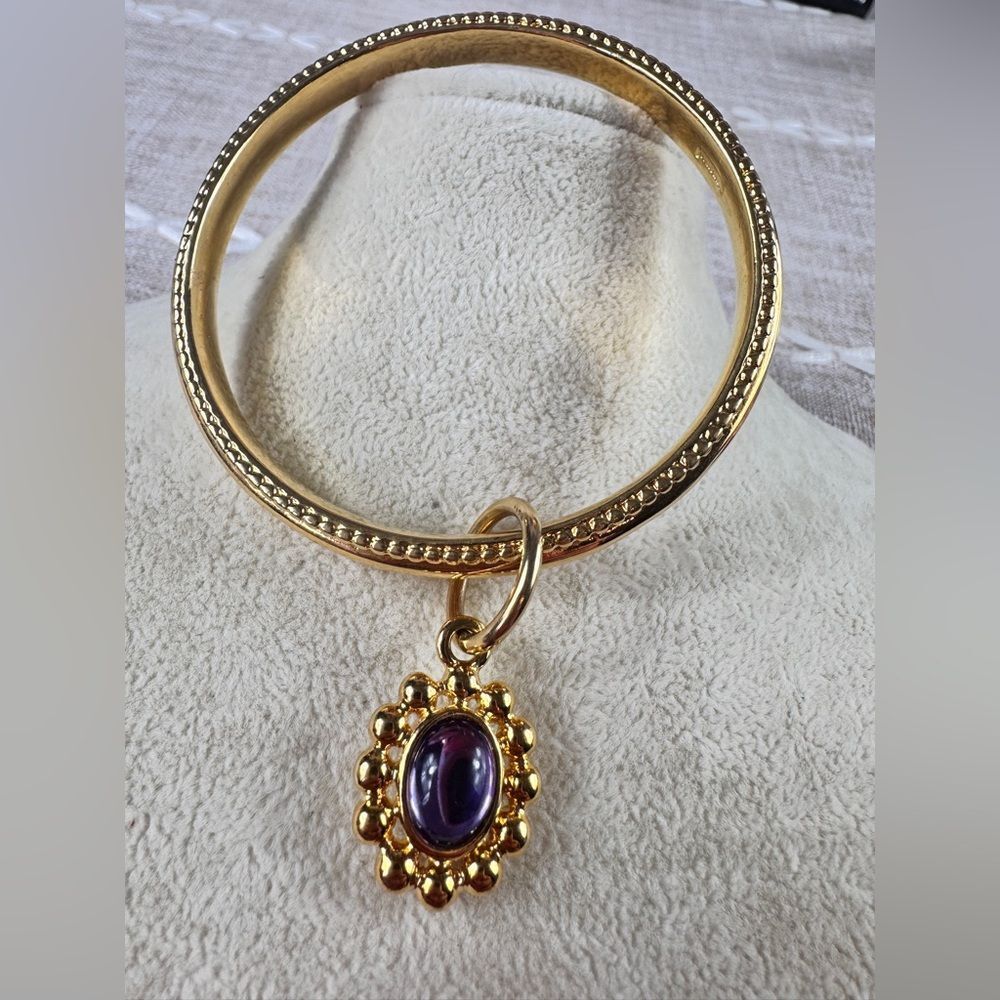 Trifari Gold Bracelet with Purple Pendant