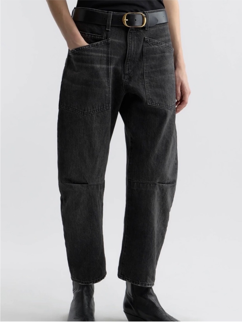 Nili Lotan Shon Bow Leg Denim Jeans Barrel Leg Black
