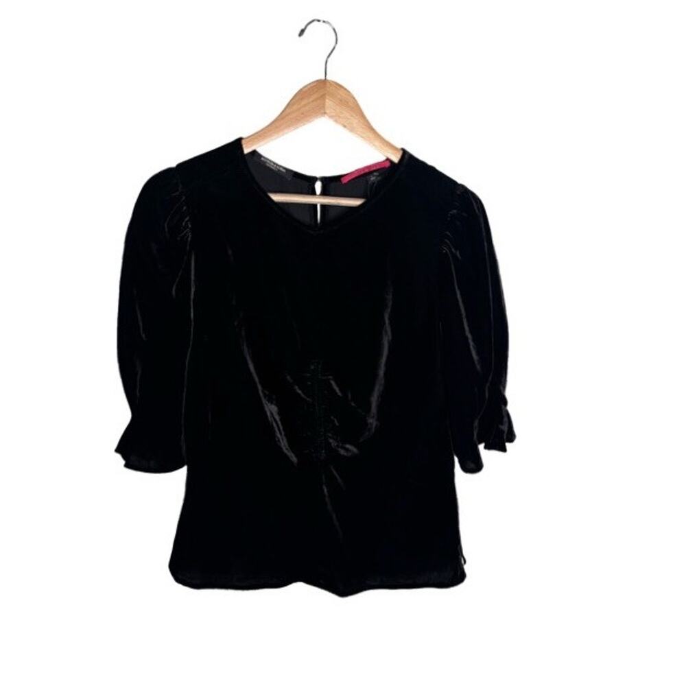 Scotch & Soda Top Black Velvet size Large NWT Puff Sleeves Zip Side Evening - Picture 2 of 11