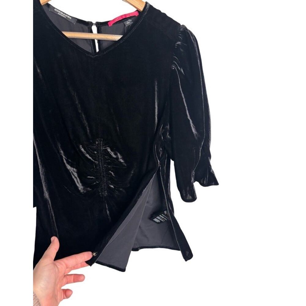 Scotch & Soda Top Black Velvet size Large NWT Puff Sleeves Zip Side Evening - Picture 4 of 11