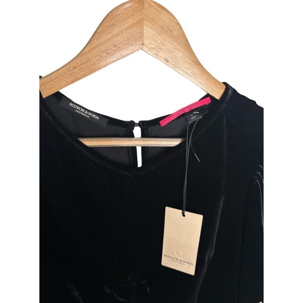 Scotch & Soda Top Black Velvet size Large NWT Puff Sleeves Zip Side Evening - Picture 8 of 11