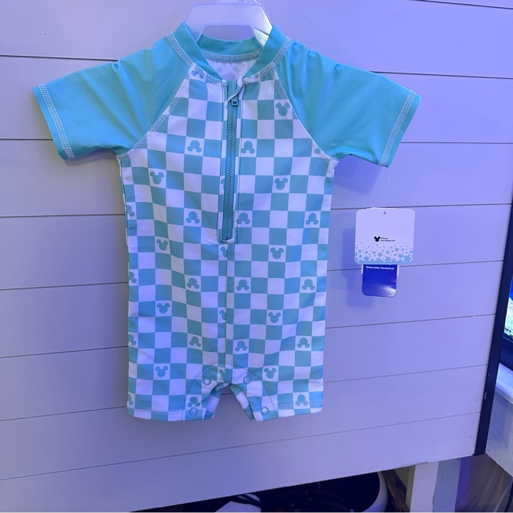 Disney Mickey‎ Mouse Kids Aqua Checkered Swim Suit