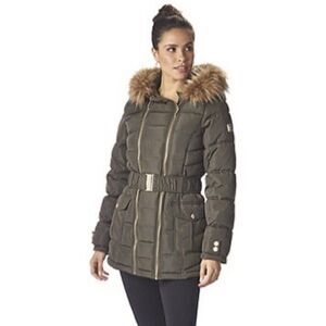 Rocawear Women's Plus Double-Zip Belted Hooded Puffer‎ Jacket Size 1X