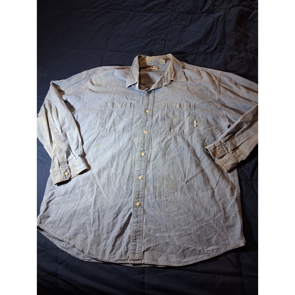 LL Bean Mens XL Regular Denim Button Down Shirt Light Wash Cotton Workwear