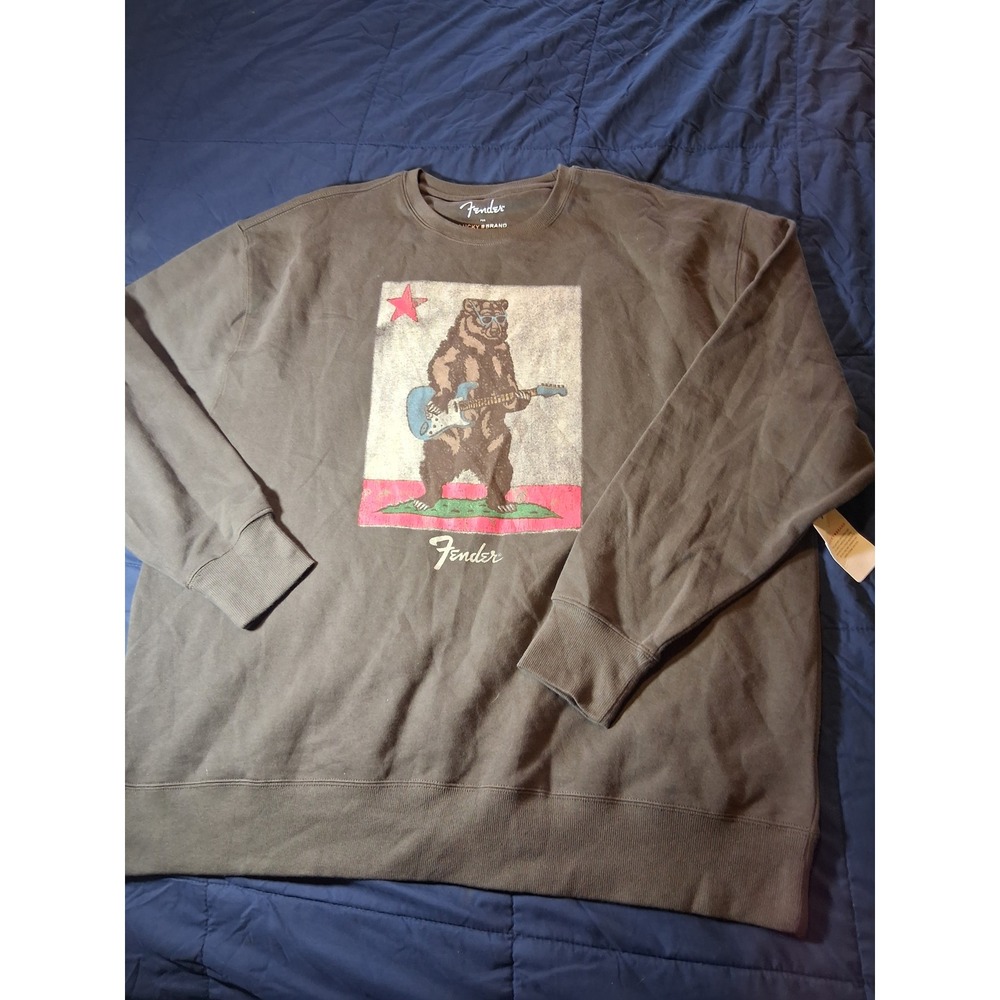 Lucky Brand Fender Bear Guitar Graphic Sweatshirt Mens XXL Charcoal Grey New