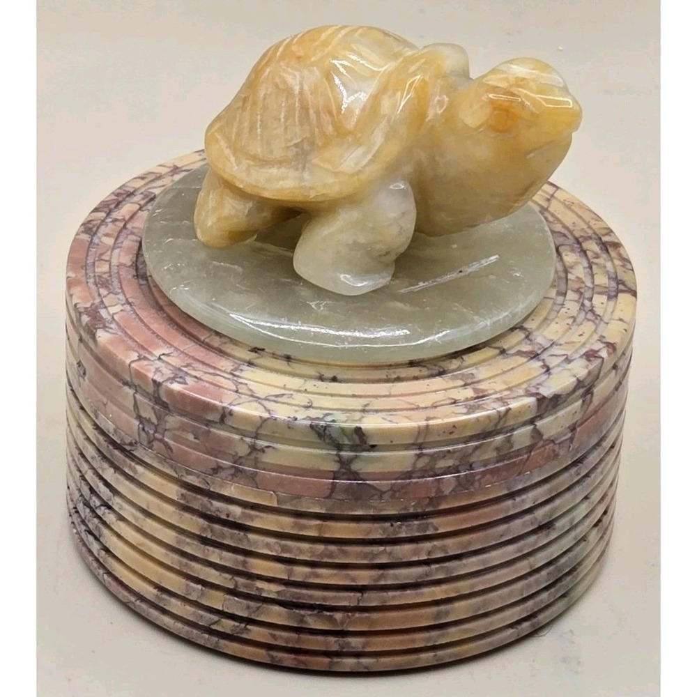 Carved Turtle On Base Scuplture‎ Figurine Keepsake Box Jewelry Storage Marble