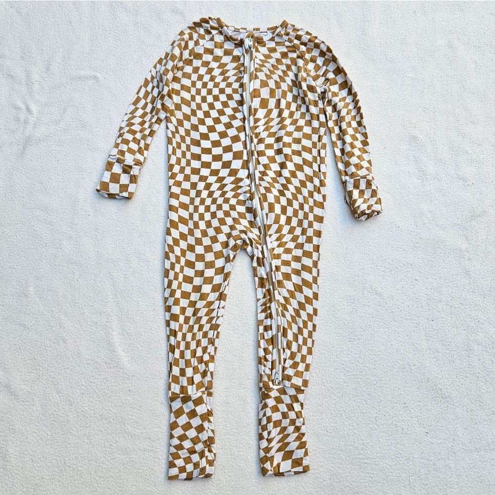 Brixton Phoenix Cream and Brown Wavy Checker Bamboo Zip Romper 12-18M