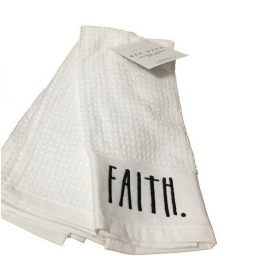 Rae Dunn. Waffle Terry Cotton Kitchen Towels FAITH. HOPE. White Set of 2‎ New
