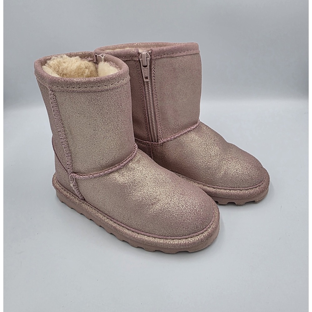 Bearpaw Girls Suede Leather‎ Glitter Pink  Boots Eliza Toddler Faux Fur Zip US 9