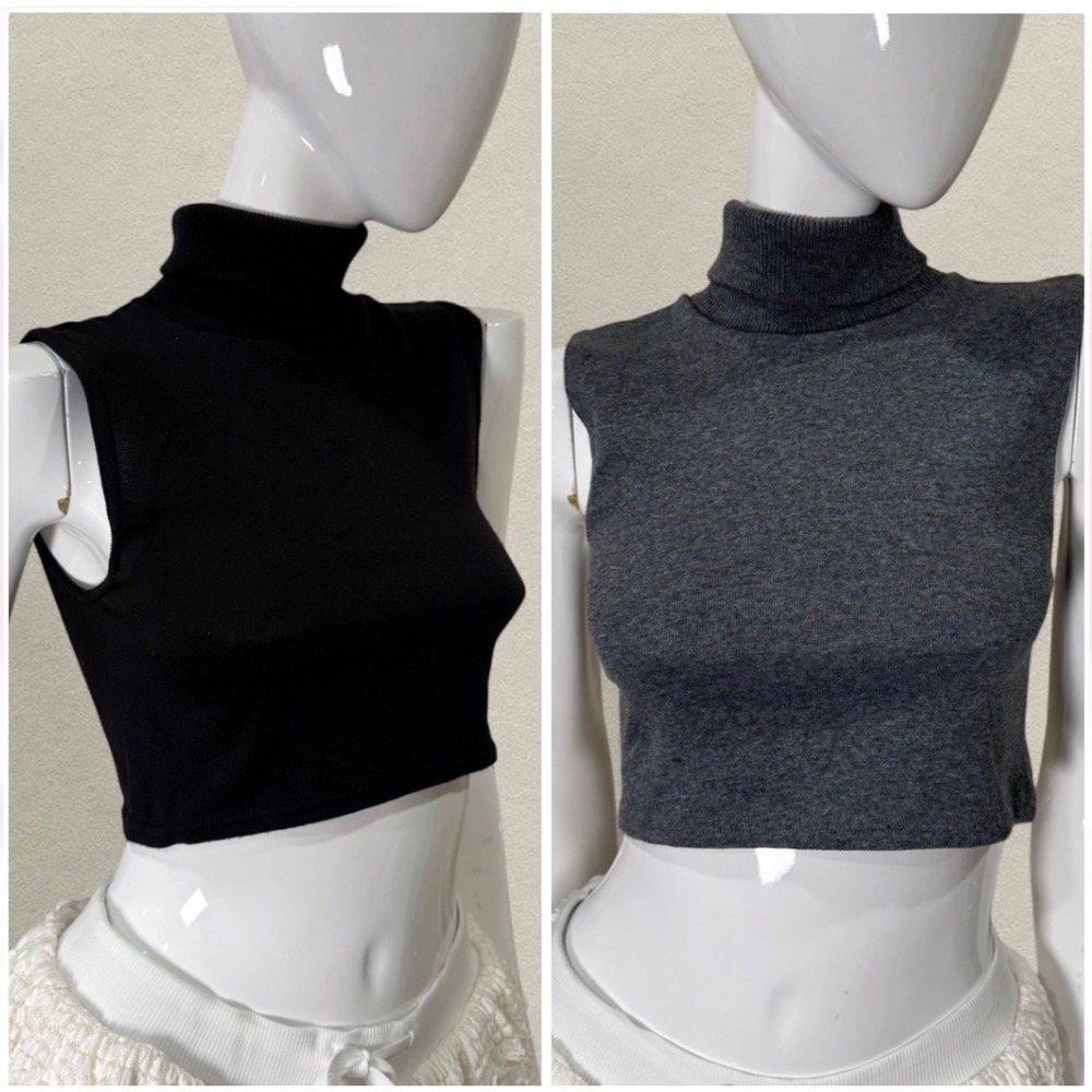 Y2K Lot of Sleeveless Turtleneck Crop Top Stretch Knit‎ Fitted Minimal Basic
