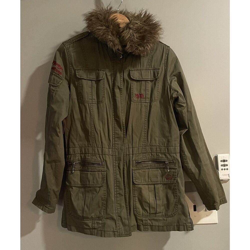 Harley Davidson Jacket‎ Canvas Cotton Faux Fur Collar Utility Womens Medium