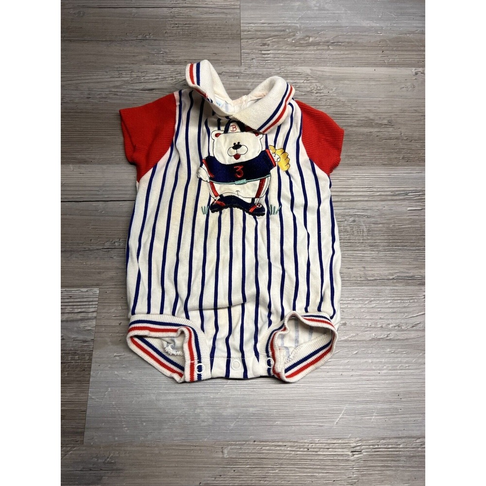 Vintage Carters International Baseball Bears Striped One Piece 6 Months USA Made