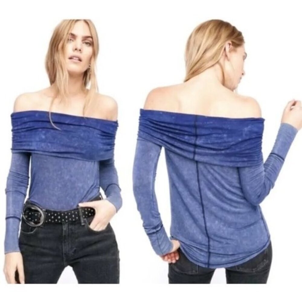 We The Free by Free People TieDye Off Shoulder Blue Top S