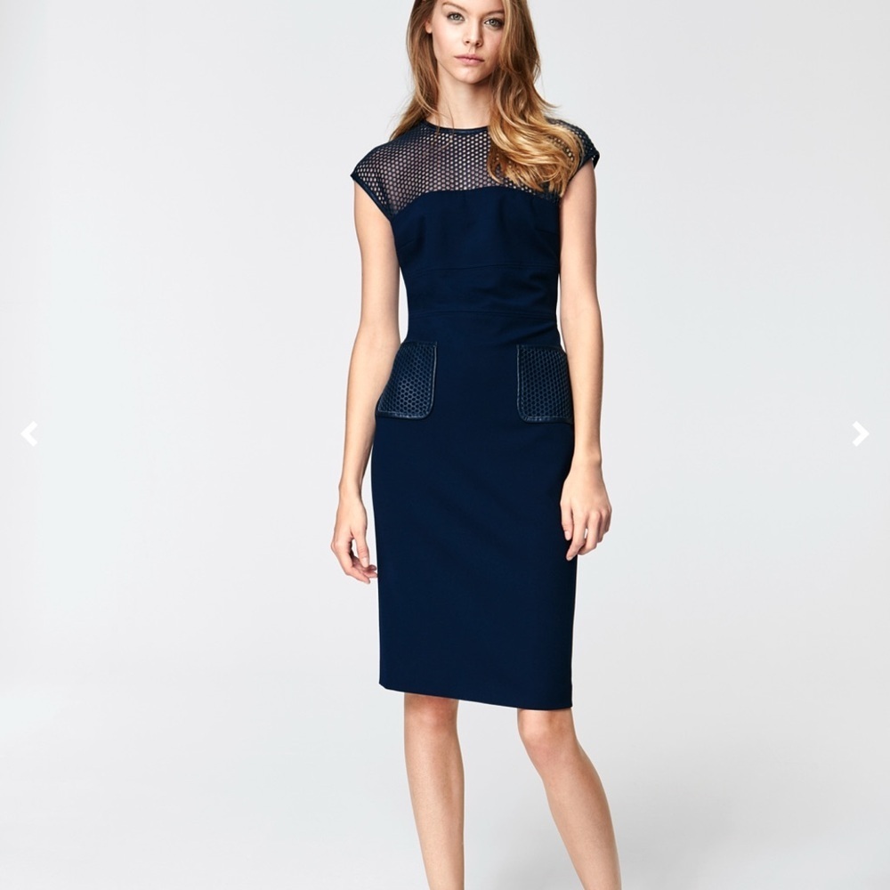 ❄️☀️Escada Navy Midi Dress with Mesh Detail