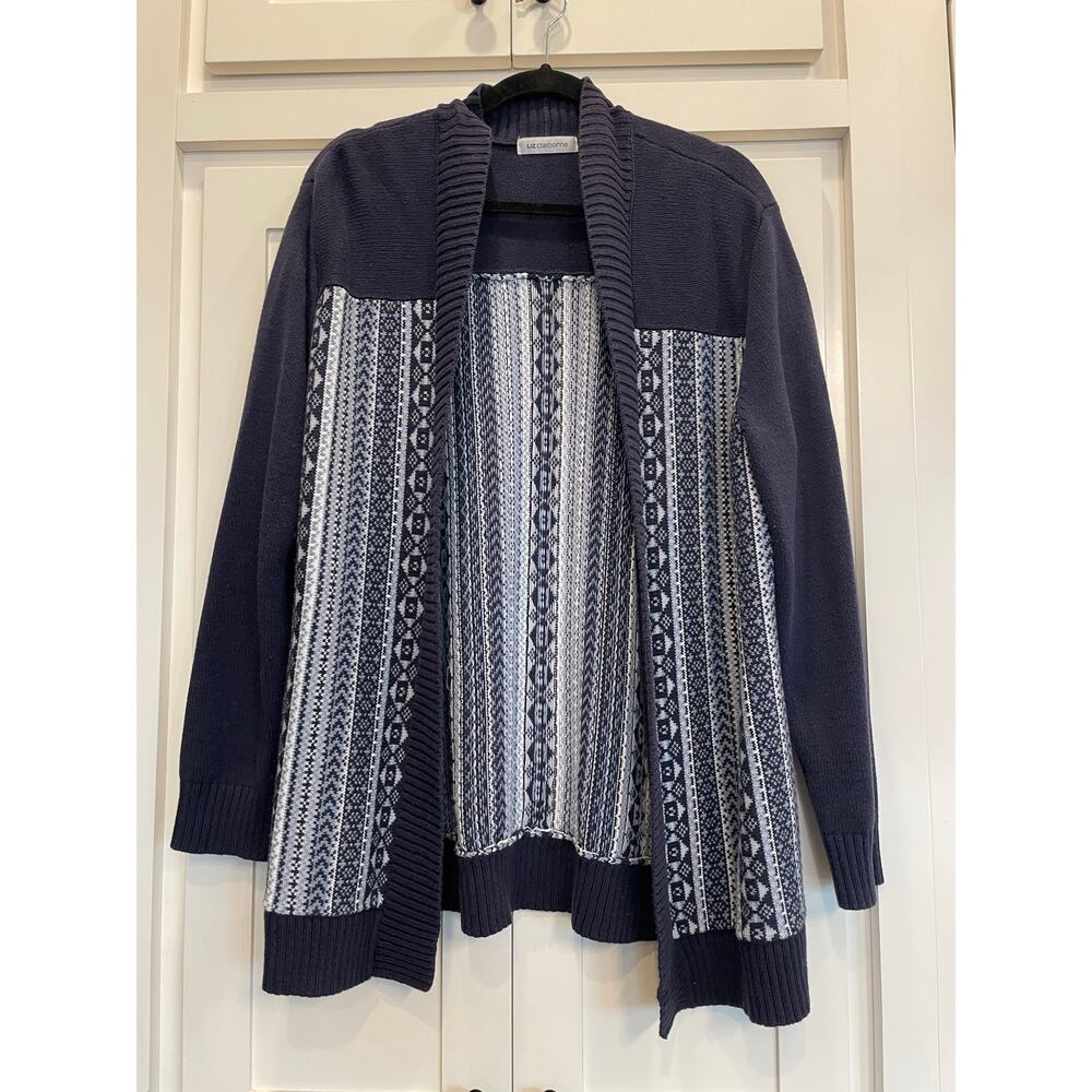 Liz Claiborne Fair Isle open front cardigan Navy  blue XL
