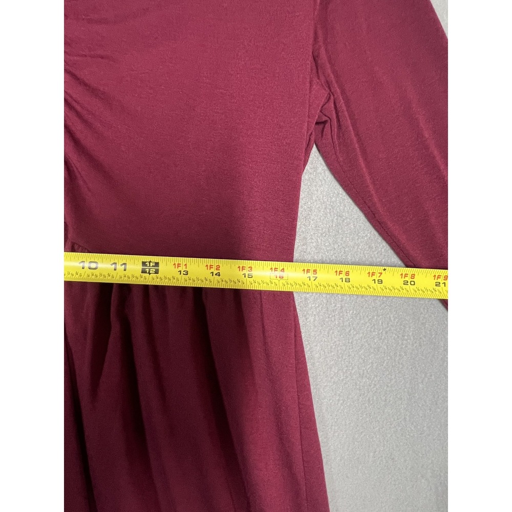 Women's Burgundy V-Neck Ruched Empire Waist Knit Dress 3/4 Sleeve XL - Picture 3 of 6