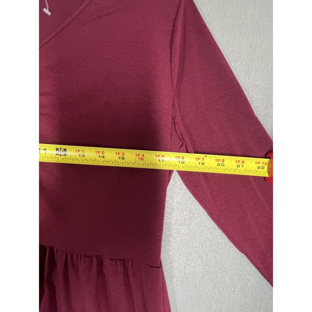 Women's Burgundy V-Neck Ruched Empire Waist Knit Dress 3/4 Sleeve XL - Picture 2 of 6
