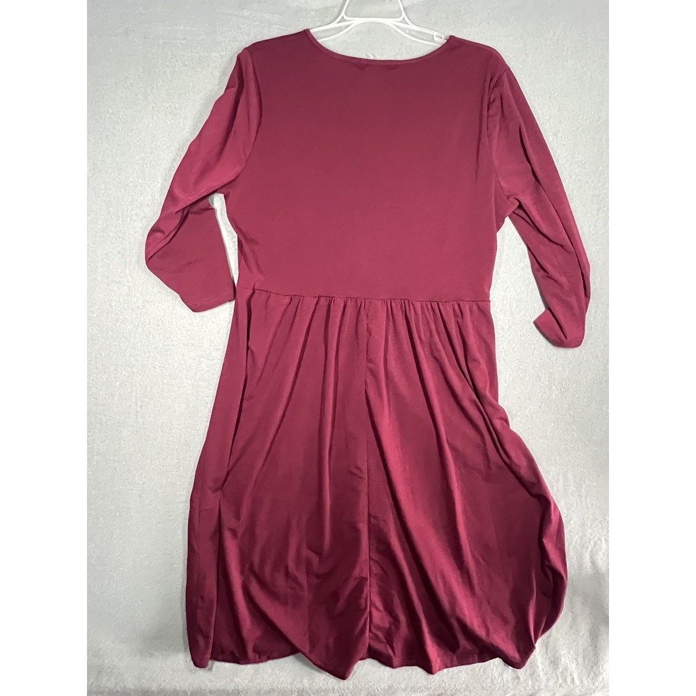 Women's Burgundy V-Neck Ruched Empire Waist Knit Dress 3/4 Sleeve XL - Picture 6 of 6