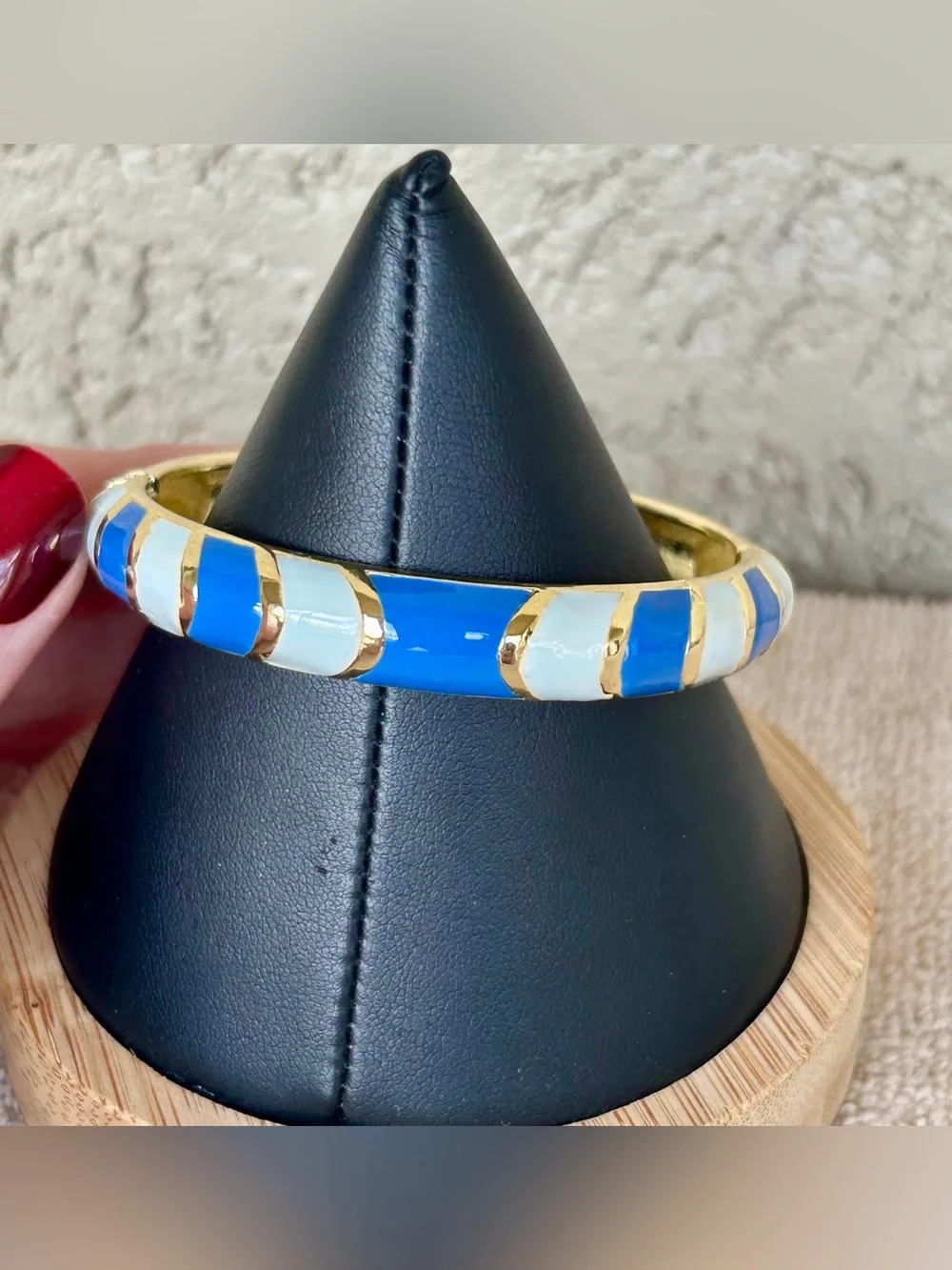 Blue and White Enamel Gold-Tone Bangle Bracelet - Picture 3 of 9