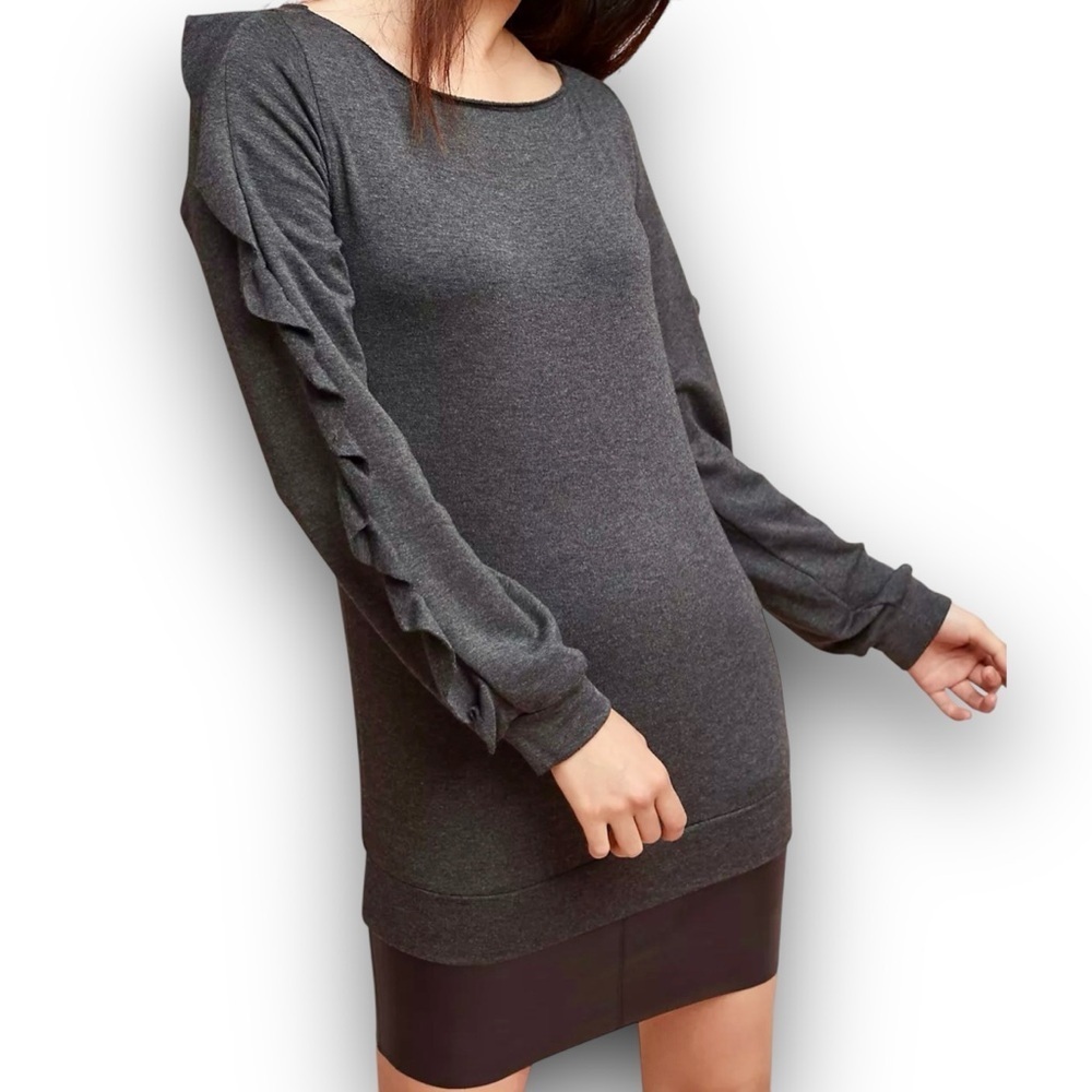 NWT Bailey 44 ‘Demon’ Layered Sweatshirt Mini Dress in Charcoal Gray Size Medium