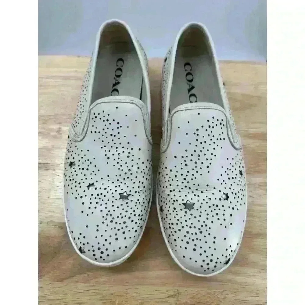 Coach Chalk Celestial Star Leather Slip-on Sneakers Women's‎ Size 11B