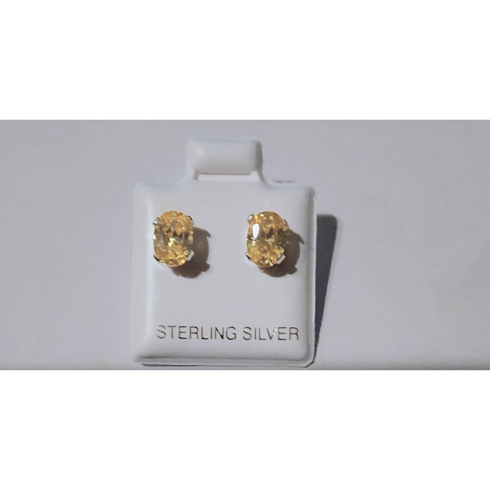 NEW~2Ct Oval Cut Lemon Citrine Gemstone Stud Earrings~.925 Sterling Silver
