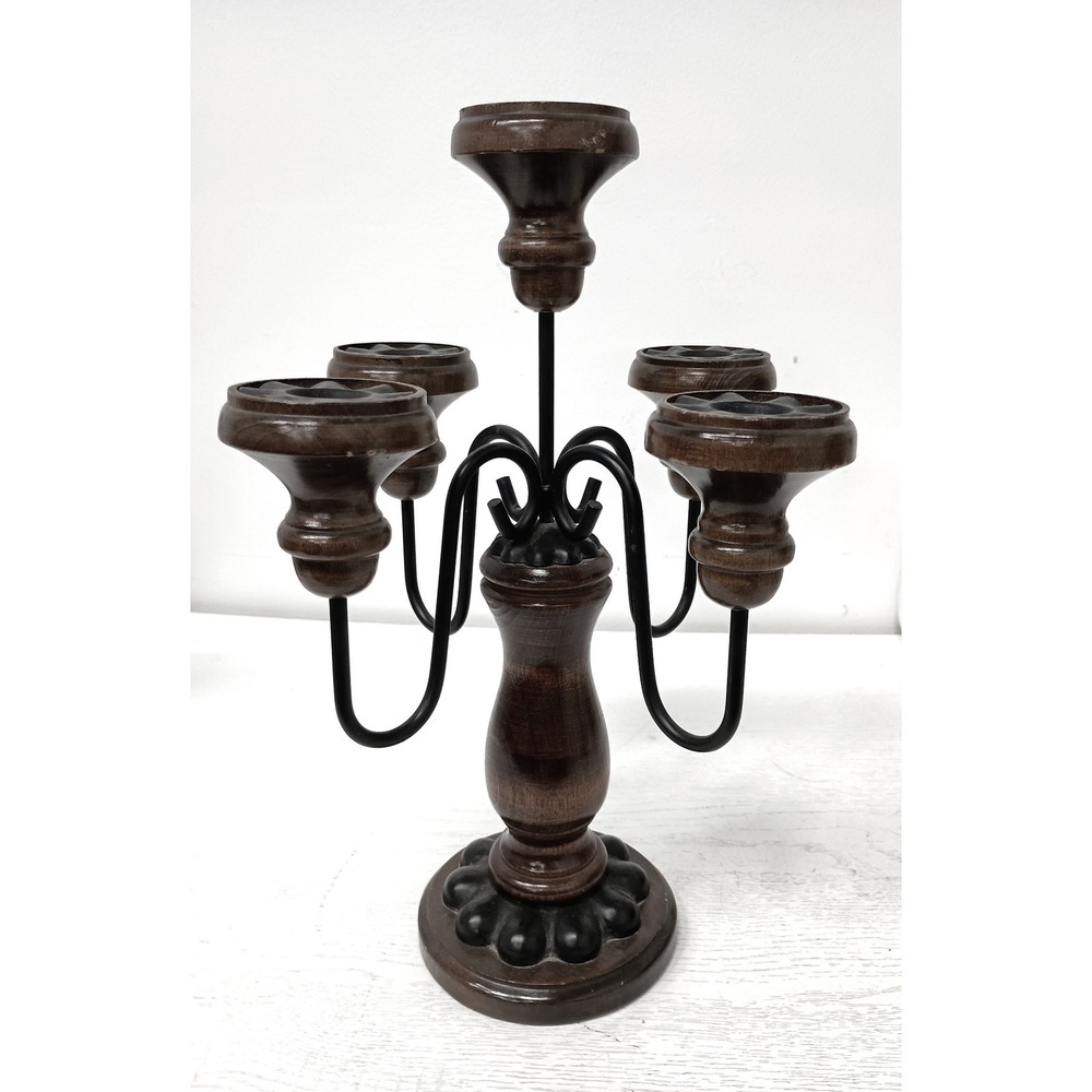 Homco Candelabra Vintage 1960s Brown 5 Arm Wood Iron Rustic Candle Holder
