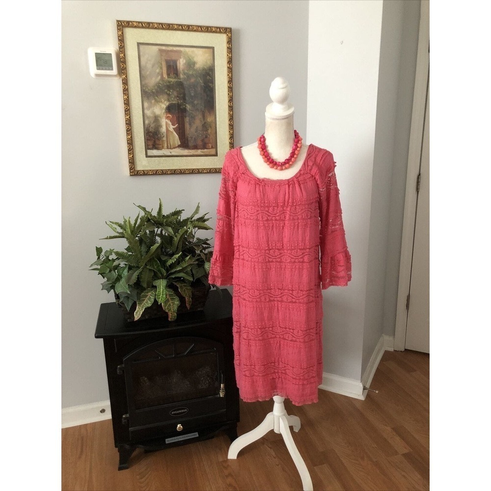 Rabbit Rabbit Rabbit Designs 3/4 Ruffled Sleeves Sheath Dress Size 14 Lace Pink