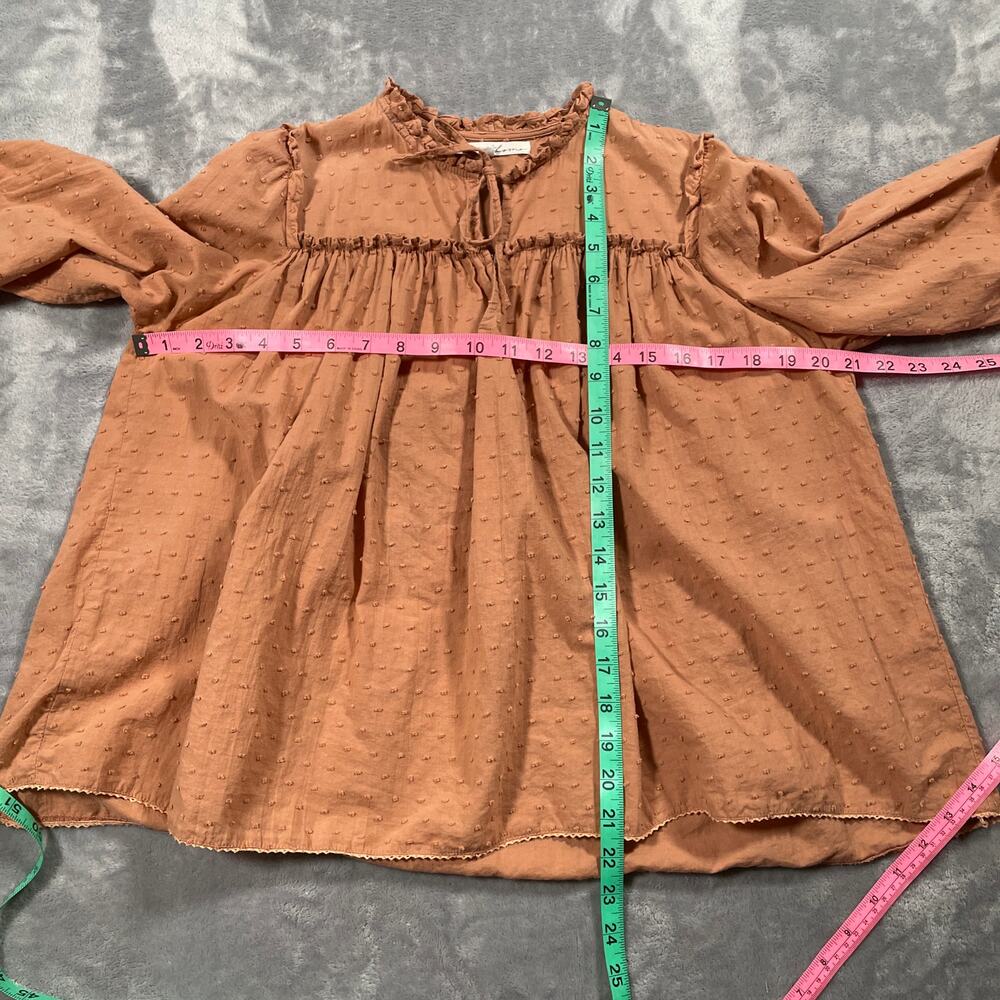Kara Thoms Blouse Small Prairie Cottage Ruffle Boho Coastal Feminine Flowy - Picture 9 of 12