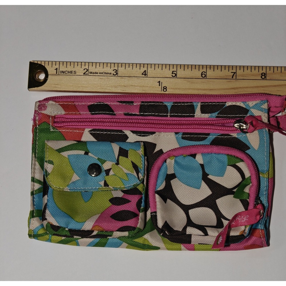 Lily Bloom Zippered Wallet Multicolor Floral Design 8" Rectangle Shape.