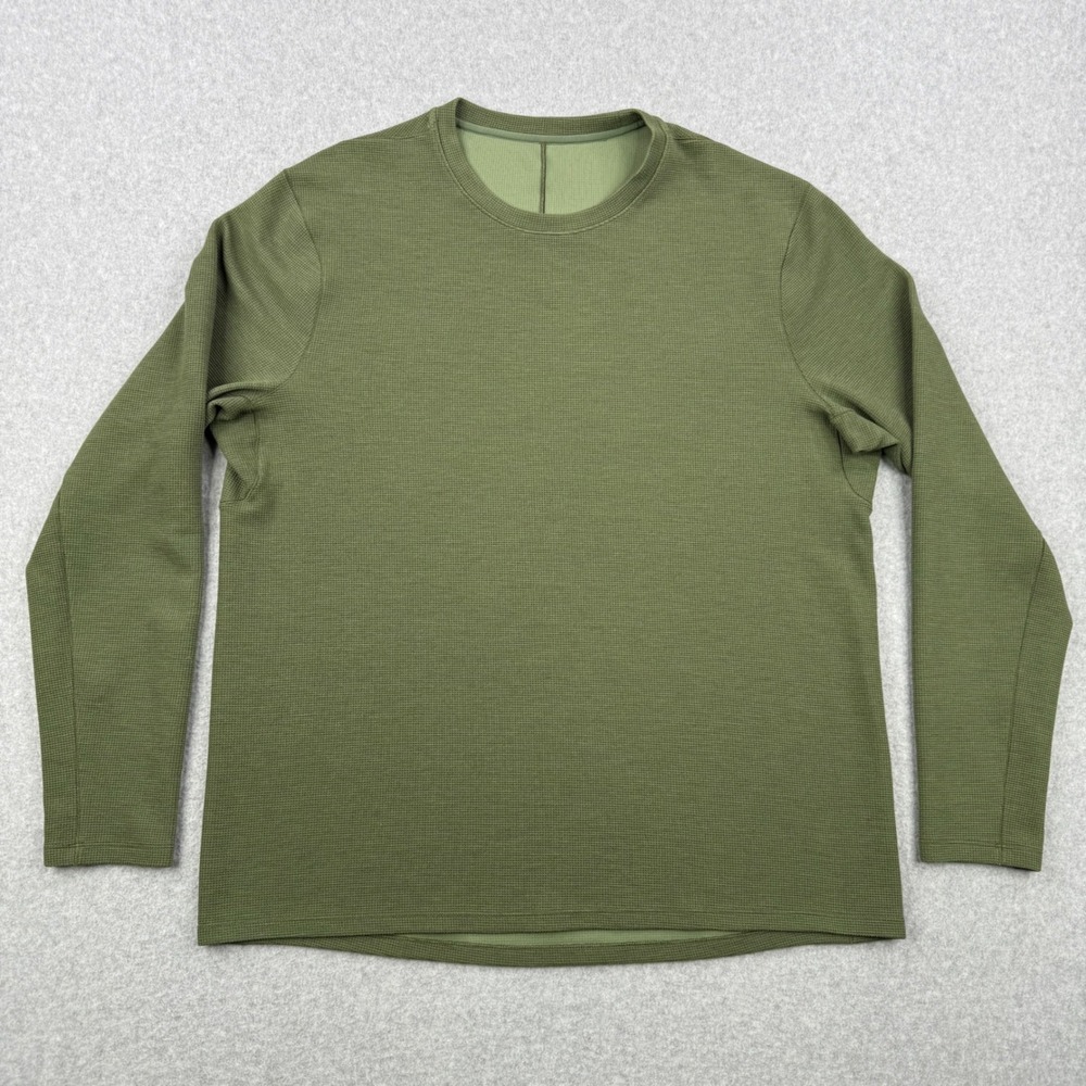 Lululemon Shirt Mens Large‎ Green Waffle Knit Thermal Stretch Long Sleeve Active