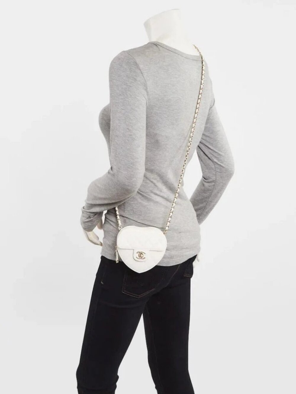 Chanel White Quilted Lambskin Quilted CC In Love Heart Clutch With Chain Bag