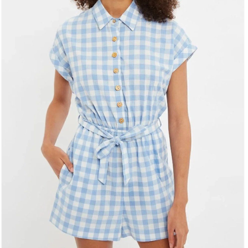 Louche Addie Picnic Check Playsuit Blue and White Size US 10