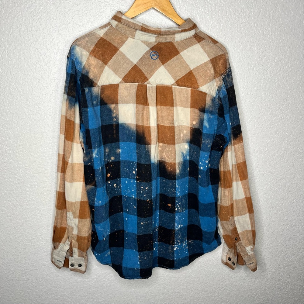 Magellan Outdoors Bleached Plaid Flannel Shirt Classic Fit Grunge Workwear Blue - Picture 5 of 6